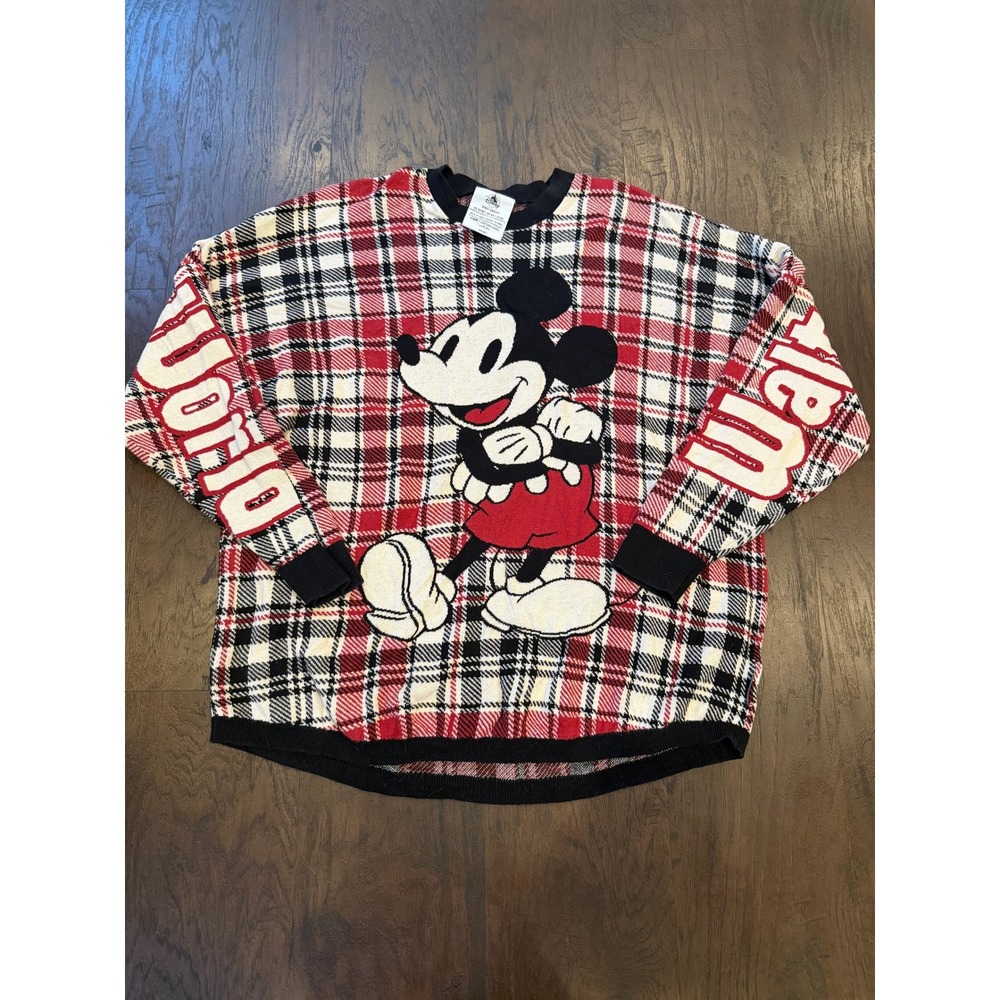 Disney Spirit Jersey Mickey Mouse Plaid Sweater